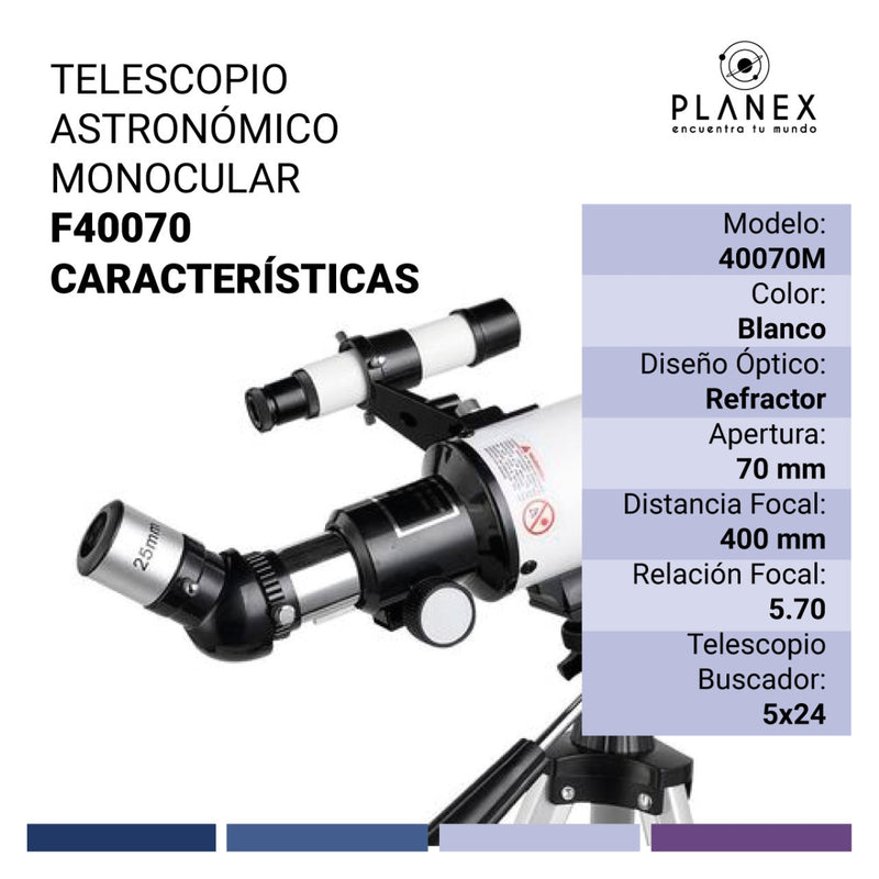 Telescopio Astronómico Monocular F40070 Planex + Soporte