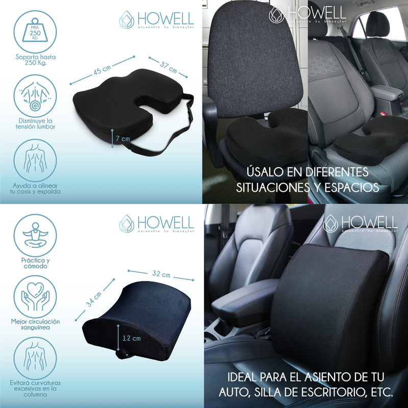 Pack Cojin Lumbar Viscoelástico Asiento y Espalda Howell