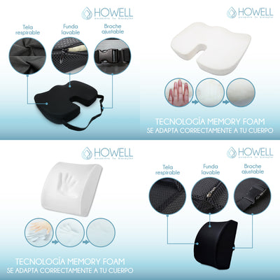 Pack Cojin Lumbar Viscoelástico Asiento y Espalda Howell