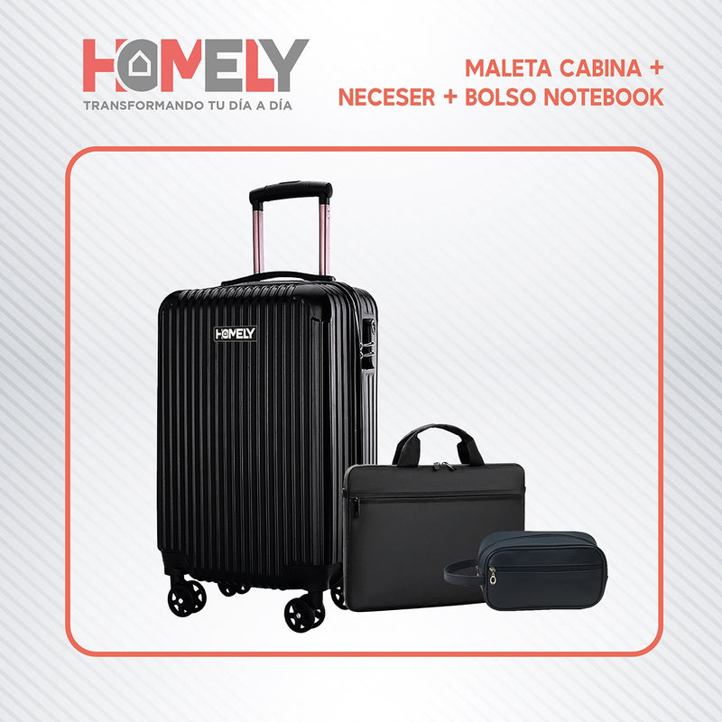 Maleta Cabina Homely 10kg +  Bolso Notebook + Necesser Set