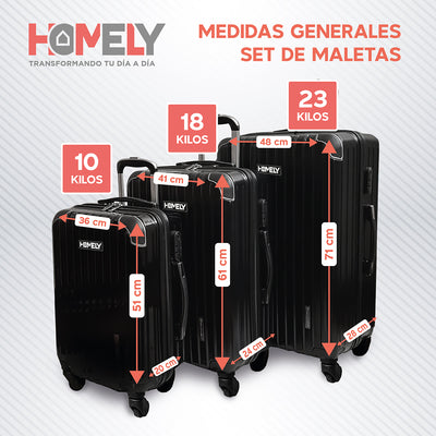 Maletas 10 18 23kg Homely +  Bolso Viaje + Necesser Set